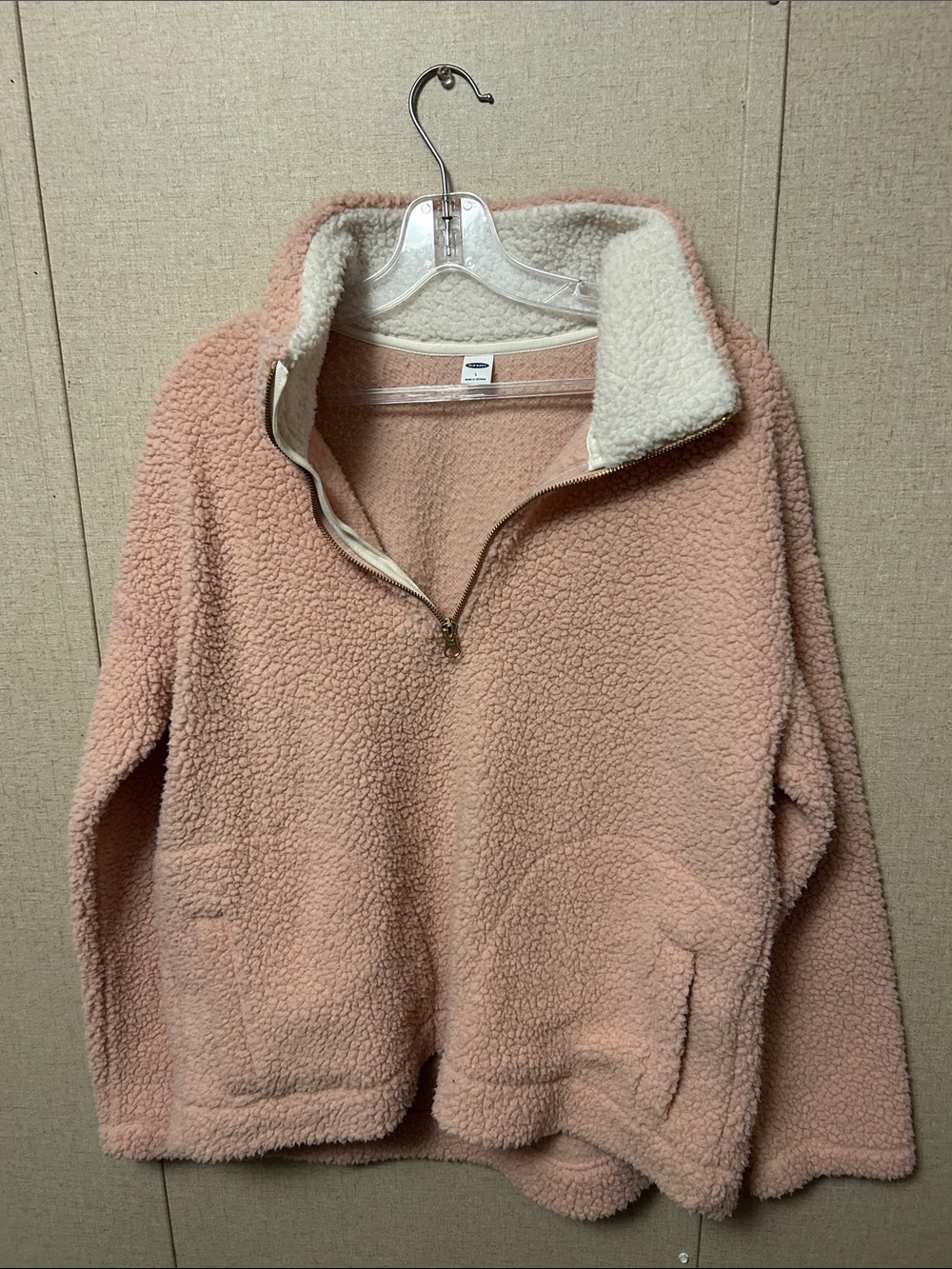 Old Navy Blush Pink Sherpa Half-Zip Pullover with Cream Lined Collar